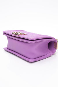 CHANEL Purple Caviar Quilted Boy Small Flap Bag