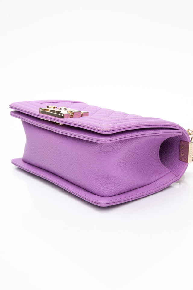 CHANEL Purple Caviar Quilted Boy Small Flap Bag