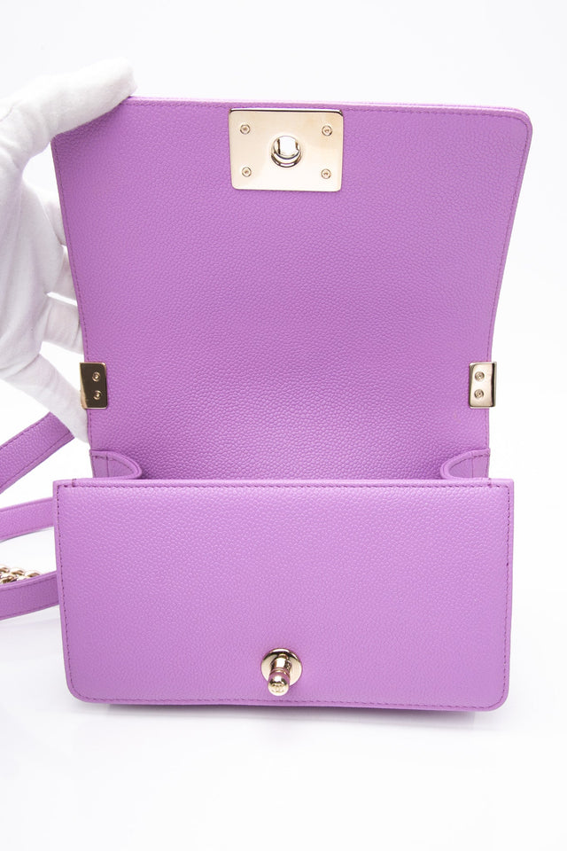 CHANEL Purple Caviar Quilted Boy Small Flap Bag