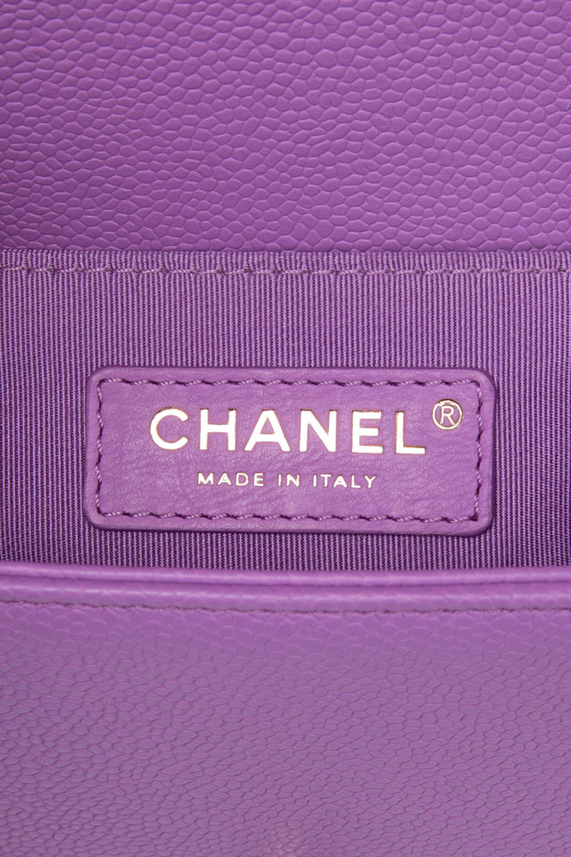 CHANEL Purple Caviar Quilted Boy Small Flap Bag