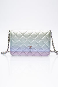 CHANEL 21K Gradient Metallic Rainbow Ombre Quilted Wallet on Chain WOC