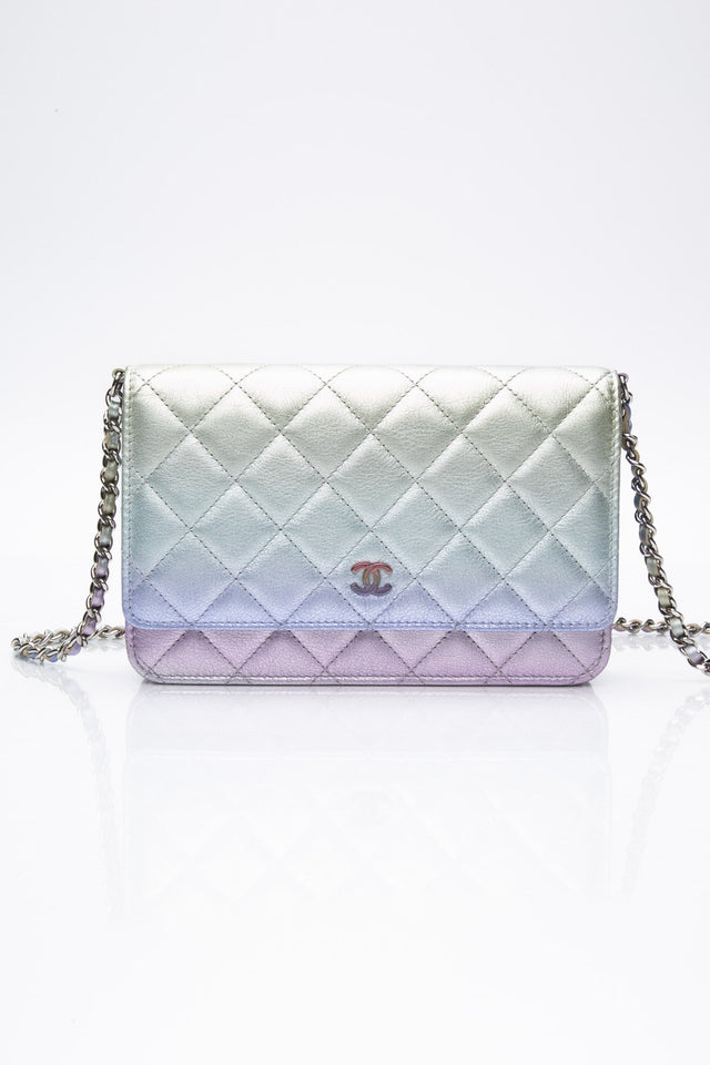 CHANEL 21K Gradient Metallic Rainbow Ombre Quilted Wallet on Chain WOC