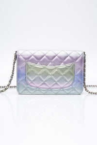 CHANEL 21K Gradient Metallic Rainbow Ombre Quilted Wallet on Chain WOC