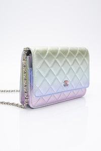 CHANEL 21K Gradient Metallic Rainbow Ombre Quilted Wallet on Chain WOC