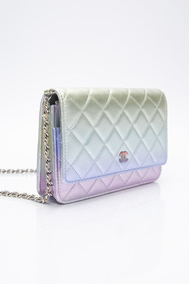 CHANEL 21K Gradient Metallic Rainbow Ombre Quilted Wallet on Chain WOC