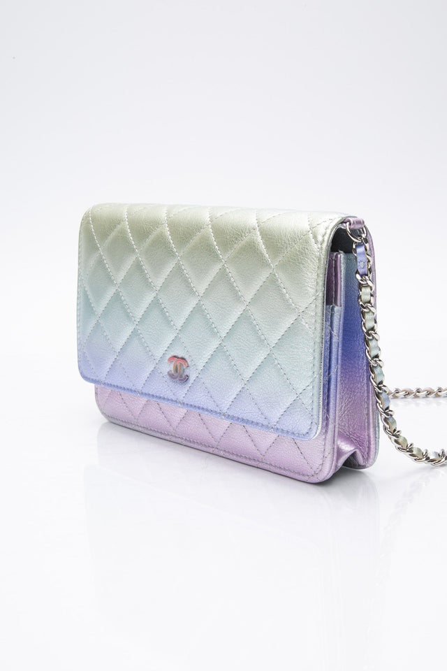 CHANEL 21K Gradient Metallic Rainbow Ombre Quilted Wallet on Chain WOC