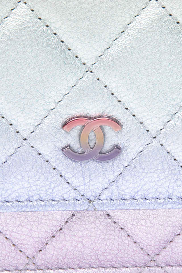 CHANEL 21K Gradient Metallic Rainbow Ombre Quilted Wallet on Chain WOC
