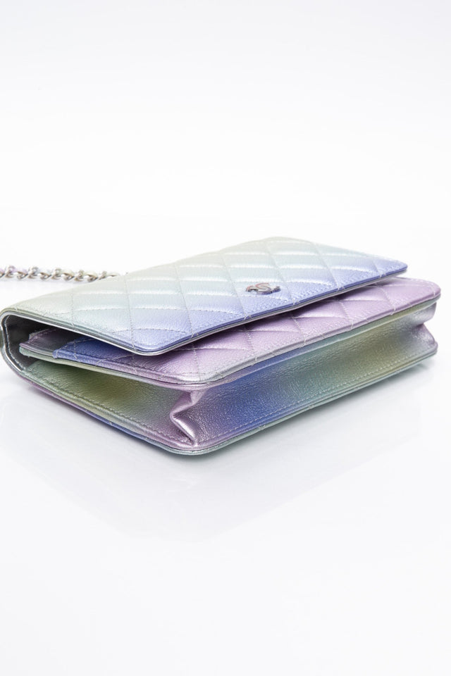 CHANEL 21K Gradient Metallic Rainbow Ombre Quilted Wallet on Chain WOC