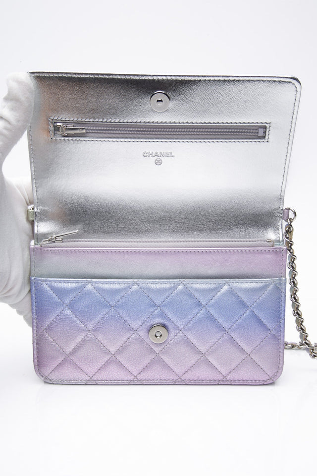 CHANEL 21K Gradient Metallic Rainbow Ombre Quilted Wallet on Chain WOC