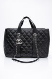 CHANEL Large Black Quilted Leather Python Easy Carry Tote