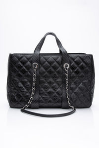CHANEL Large Black Quilted Leather Python Easy Carry Tote