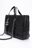 CHANEL Large Black Quilted Leather Python Easy Carry Tote