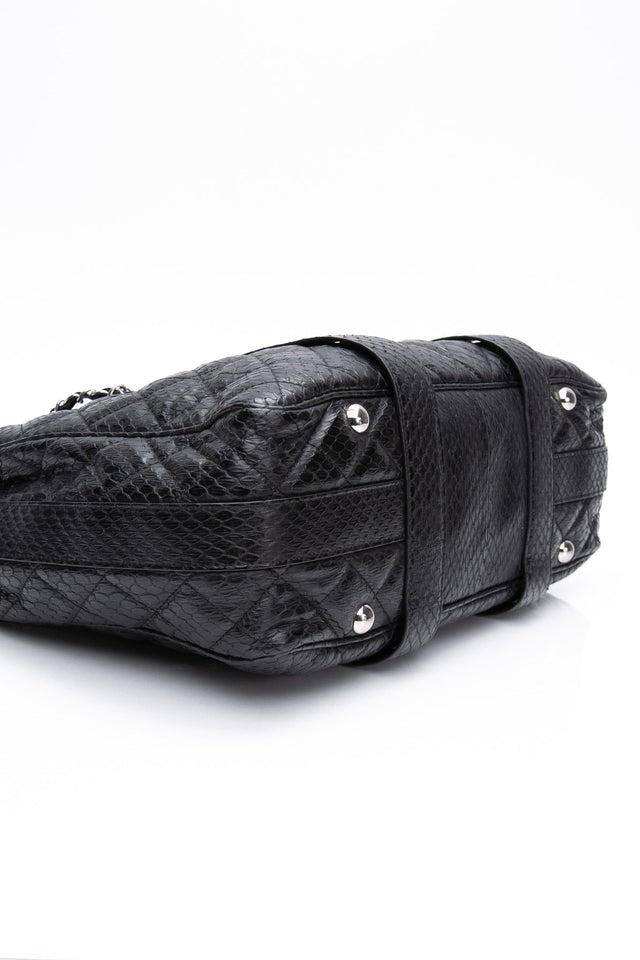 CHANEL Large Black Quilted Leather Python Easy Carry Tote