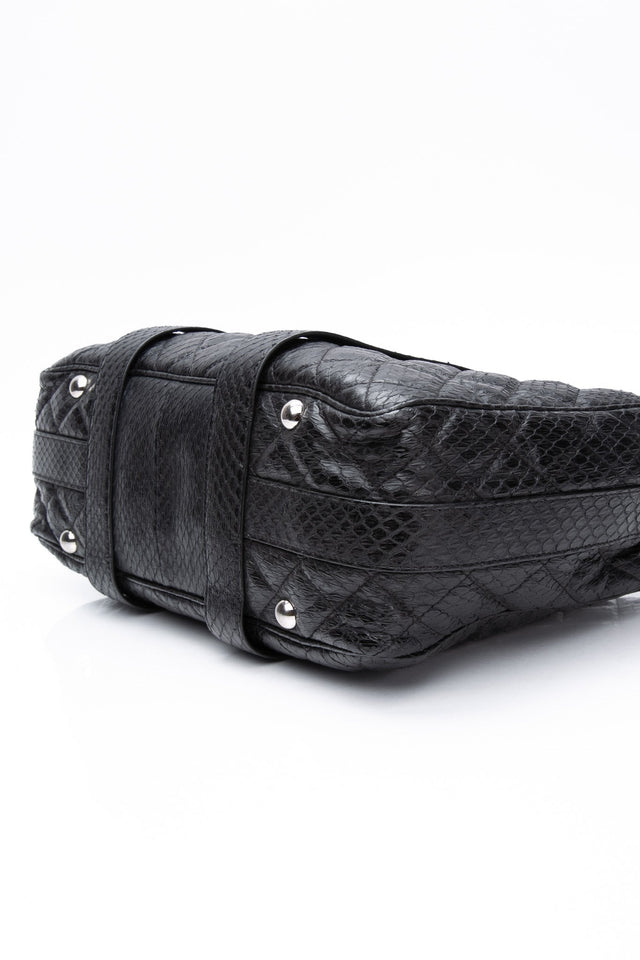 CHANEL Large Black Quilted Leather Python Easy Carry Tote