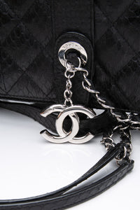 CHANEL Large Black Quilted Leather Python Easy Carry Tote