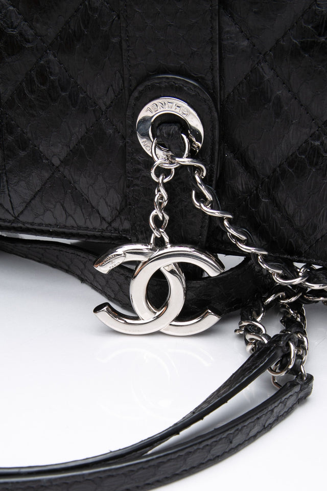 CHANEL Large Black Quilted Leather Python Easy Carry Tote