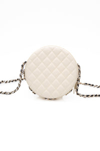 CHANEL Black White Lambskin Coco Lifesaver Round Crossbody Bag