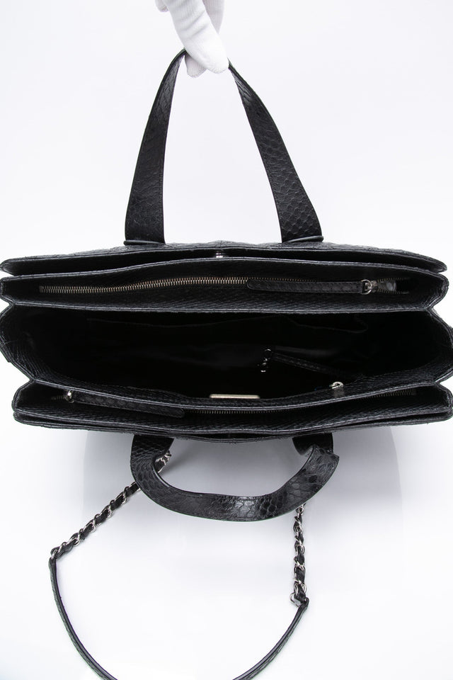CHANEL Large Black Quilted Leather Python Easy Carry Tote