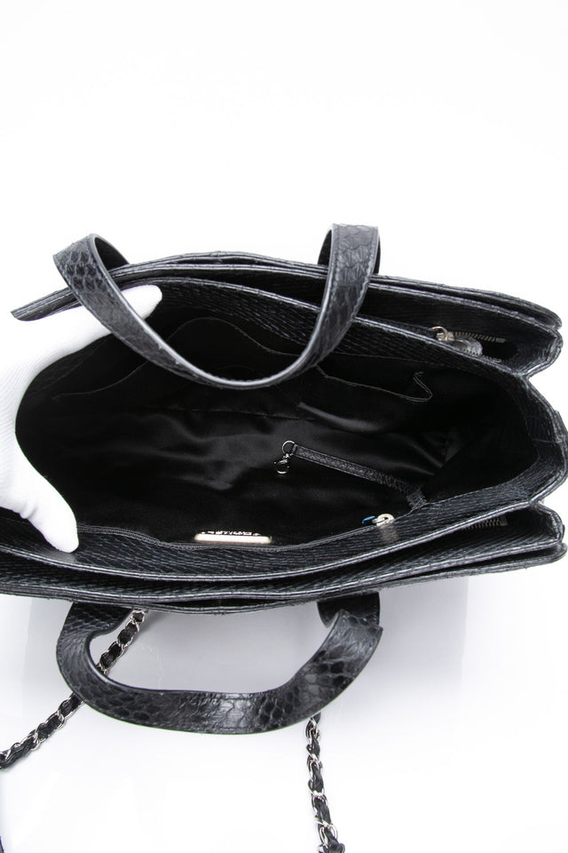 CHANEL Large Black Quilted Leather Python Easy Carry Tote