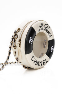 CHANEL Black White Lambskin Coco Lifesaver Round Crossbody Bag