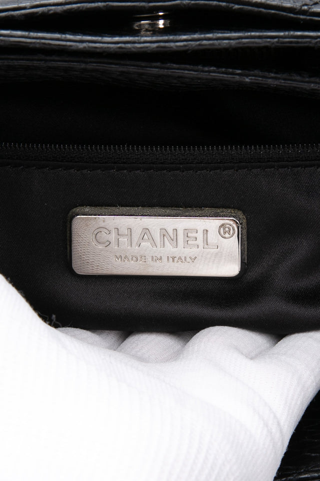 CHANEL Large Black Quilted Leather Python Easy Carry Tote