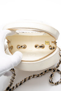 CHANEL Black White Lambskin Coco Lifesaver Round Crossbody Bag