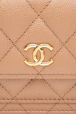 CHANEL Beige Caviar Quilted Pocket Clutch Wallet On Chain WOC