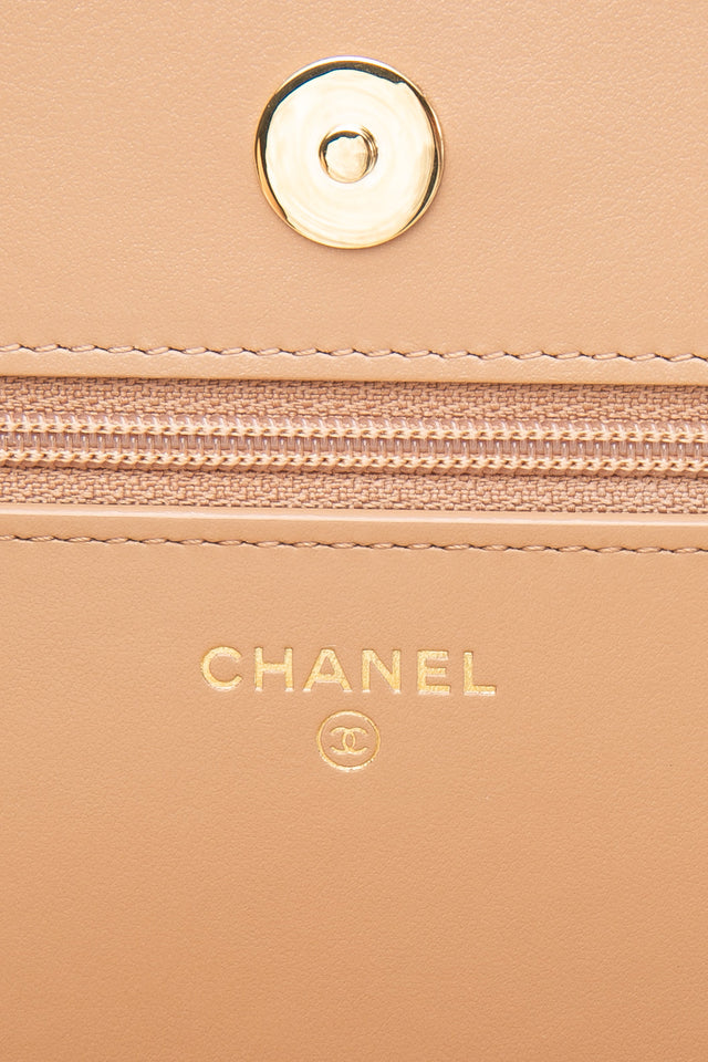 CHANEL Beige Caviar Quilted Pocket Clutch Wallet On Chain WOC