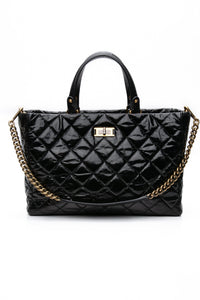 CHANEL Black Reissue Glazed Calfskin Leather Shopping Tote Bag
