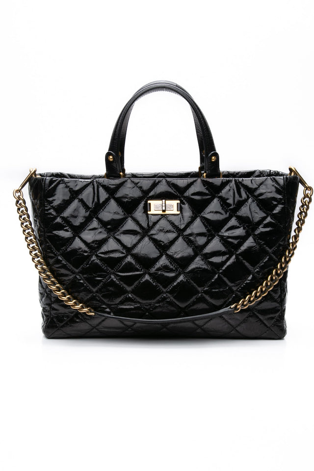 CHANEL Black Reissue Glazed Calfskin Leather Shopping Tote Bag