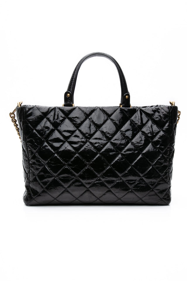 CHANEL Black Reissue Glazed Calfskin Leather Shopping Tote Bag