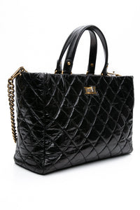 CHANEL Black Reissue Glazed Calfskin Leather Shopping Tote Bag