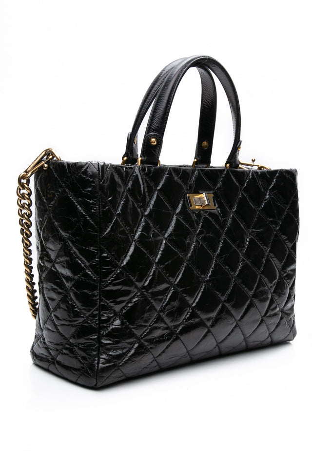 CHANEL Black Reissue Glazed Calfskin Leather Shopping Tote Bag
