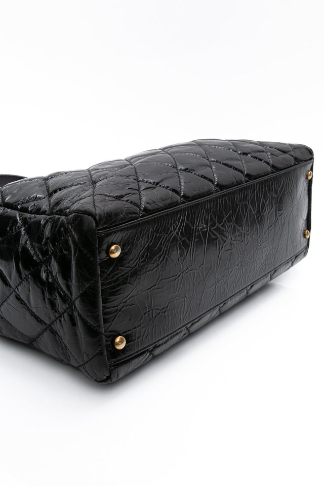 CHANEL Black Reissue Glazed Calfskin Leather Shopping Tote Bag