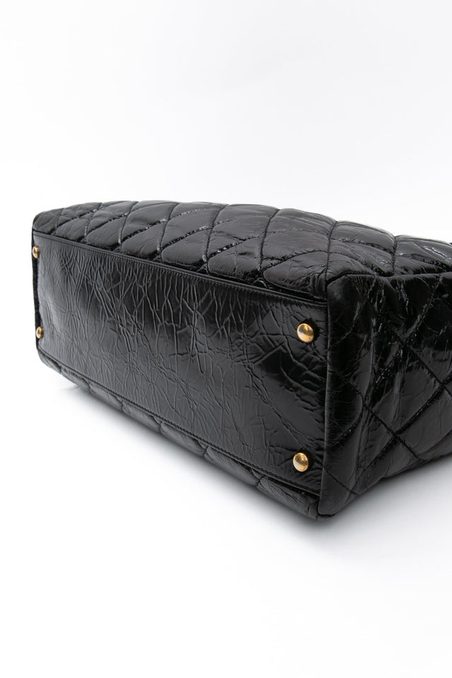 CHANEL Black Reissue Glazed Calfskin Leather Shopping Tote Bag