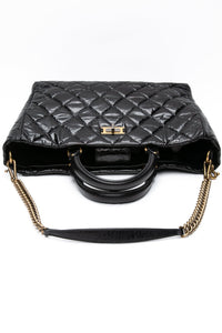 CHANEL Black Reissue Glazed Calfskin Leather Shopping Tote Bag