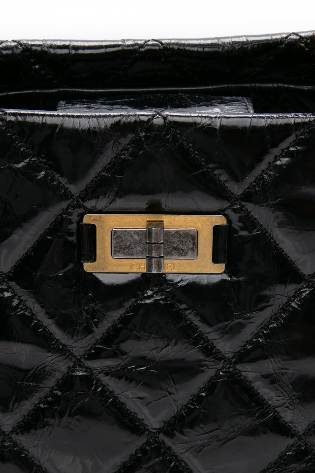 CHANEL Black Reissue Glazed Calfskin Leather Shopping Tote Bag