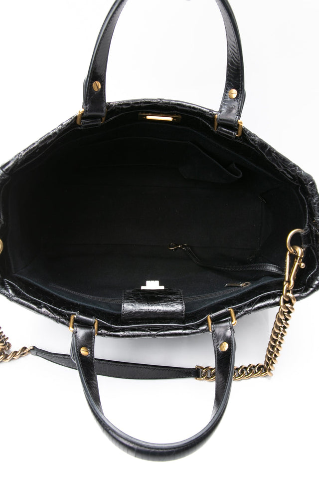 CHANEL Black Reissue Glazed Calfskin Leather Shopping Tote Bag