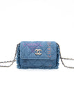 CHANEL 22P Blue Denim Micro Graffiti CC Logo Crossbody