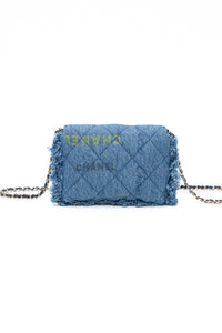 CHANEL 22P Blue Denim Micro Graffiti CC Logo Crossbody
