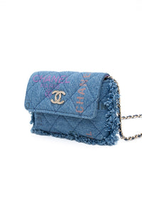 CHANEL 22P Blue Denim Micro Graffiti CC Logo Crossbody