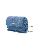 CHANEL 22P Blue Denim Micro Graffiti CC Logo Crossbody