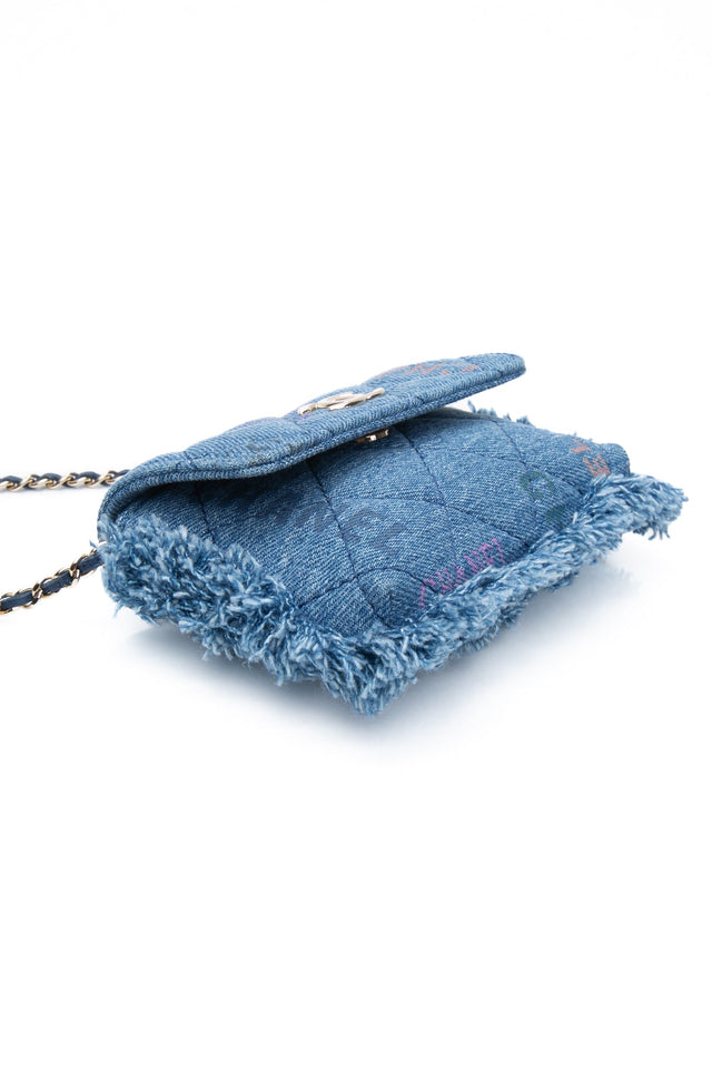CHANEL 22P Blue Denim Micro Graffiti CC Logo Crossbody