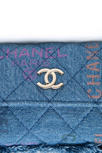 CHANEL 22P Blue Denim Micro Graffiti CC Logo Crossbody