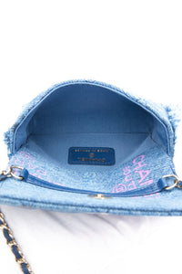 CHANEL 22P Blue Denim Micro Graffiti CC Logo Crossbody
