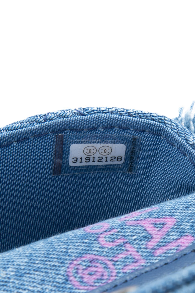 CHANEL 22P Blue Denim Micro Graffiti CC Logo Crossbody