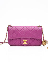 CHANEL Rectangular Mini Purple Lambskin Quilted Pearl Crush Gold Flap Bag