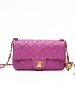 CHANEL Rectangular Mini Purple Lambskin Quilted Pearl Crush Gold Flap Bag