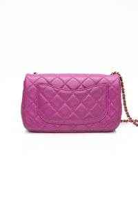 CHANEL Rectangular Mini Purple Lambskin Quilted Pearl Crush Gold Flap Bag