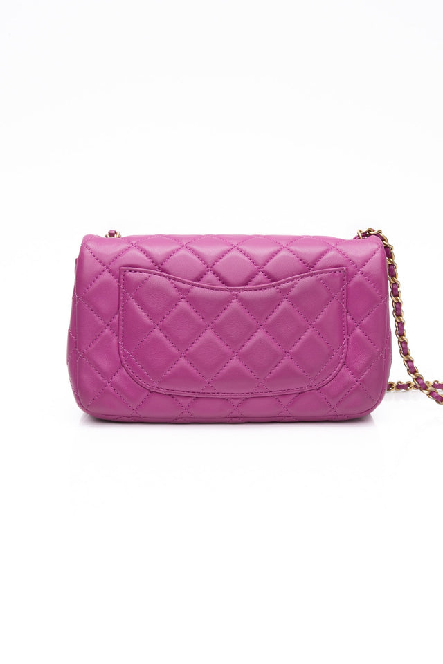 CHANEL Rectangular Mini Purple Lambskin Quilted Pearl Crush Gold Flap Bag